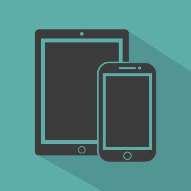 telefon, tablet elektronik cihaz anahat simgeleri şablon bir yeşil arka plan düz stil, şık vektör çizim gölge ile