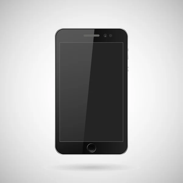 Téléphone portable réaliste noir avec boutons, avec ombre sur fond gris, illustration vectorielle — Image vectorielle