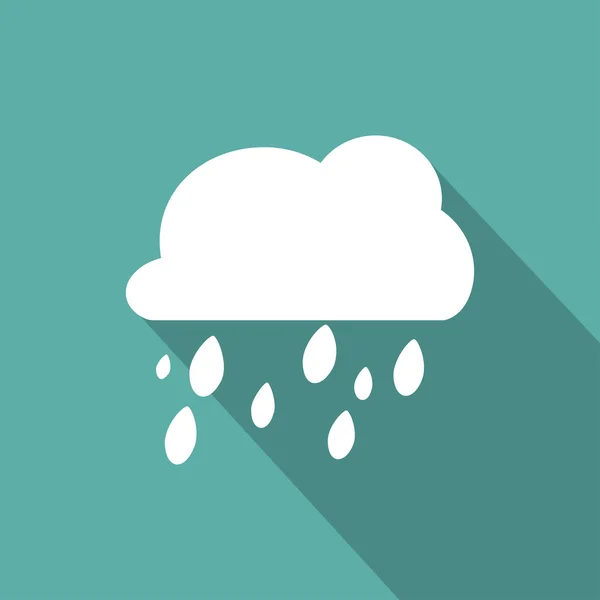 Yeşil arka planda gölgesi olan yağmur bulutu simgesi düz stil, vektör çizimi
