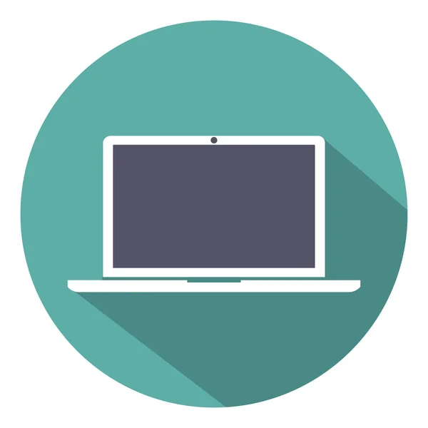 Icona del computer portatile stile piatto con ombra su sfondo verde, illustrazione vettoriale — Vettoriale Stock