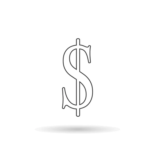 Icône dollar silhouette avec ombre sur un fond blanc, illustration vectorielle élégante — Image vectorielle