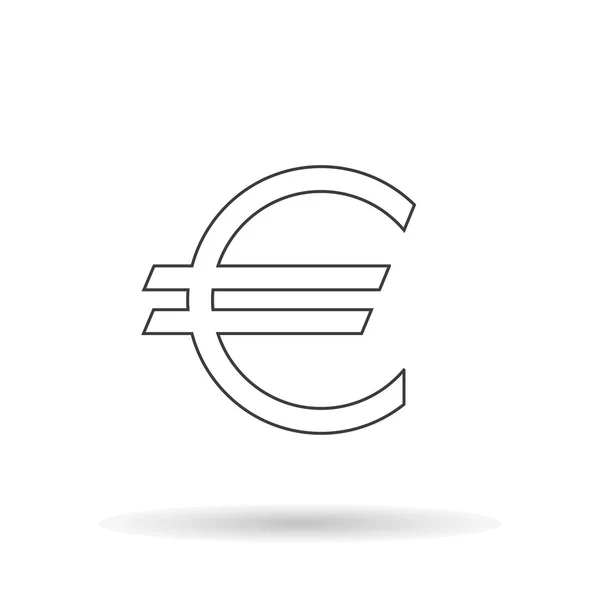 Euro ikonen Silhouette de exakta storlekarna med skugga på en vit bakgrund, snygg vektor illustration — Stock vektor