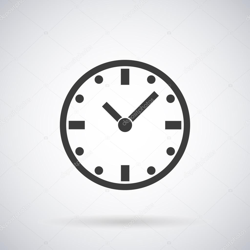 Clock icon with shadow on a white background, vector illustration