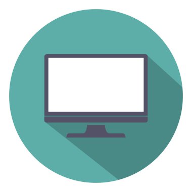 PC simge düz stil yeşil bir arka plan, vektör çizim gölge ile izlemek