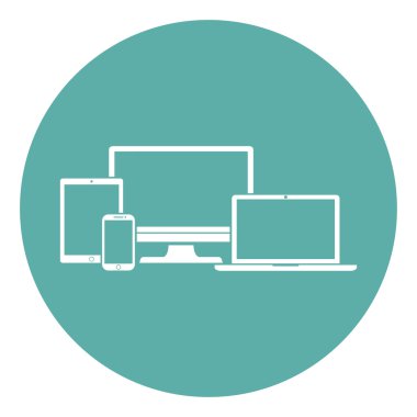 Aygıt simgelerini: üzerinde yeşil bir arka plan stili izole akıllı telefon, tablet, dizüstü bilgisayar ve masaüstü bilgisayar düz. Duyarlı web tasarım şık vektör çizim.