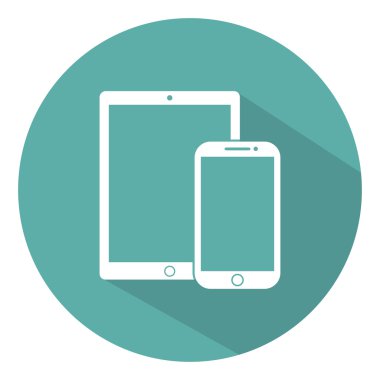 telefon, tablet elektronik cihaz anahat simgeleri şablon bir yeşil arka plan düz stil, şık vektör çizim gölge ile