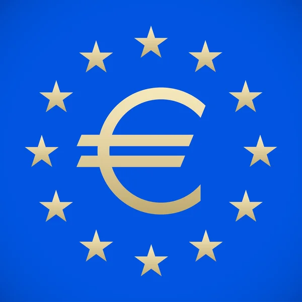 Simbolo dell'euro su sfondo blu con stelle, elegante illustrazione vettoriale — Vettoriale Stock