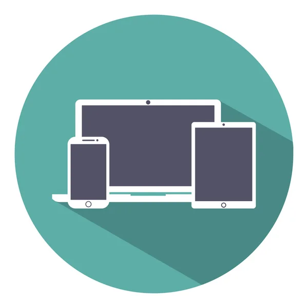Ordinateur portable, téléphone, tablette icônes style plat sur un fond vert, illustration vectorielle élégant — Image vectorielle