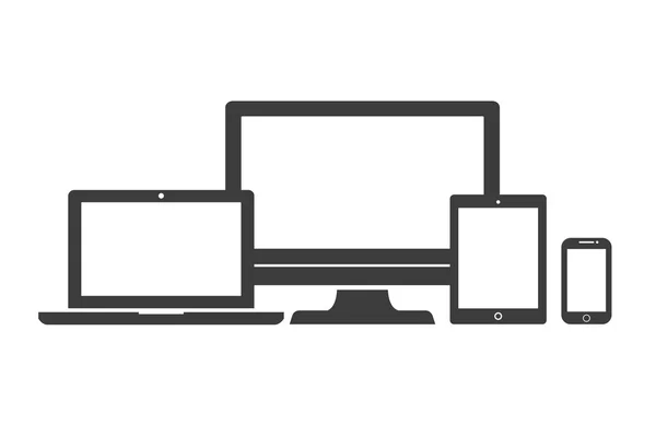 Aygıt simgelerini: akıllı telefon, tablet, dizüstü bilgisayar ve masaüstü bilgisayar izole. Duyarlı web tasarım şık vektör çizim.