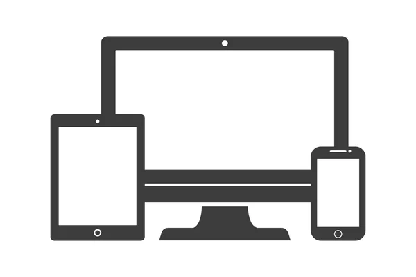 Aygıt Simgeleri: yalıtılmış akıllı telefon, tablet ve masaüstü bilgisayar. Duyarlı web tasarımının şık vektör illüstrasyonu.