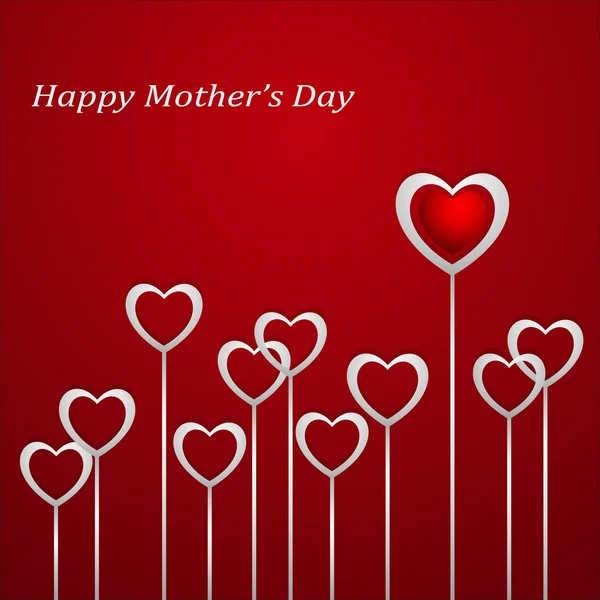 Happy Mothers Day. Festive Holiday typographical stylish vector illustration with silver rising hearts on a red background with a lettering postcard