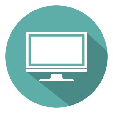 PC simge düz stil yeşil bir arka plan, vektör çizim gölge ile izlemek