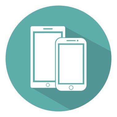 Telefon düz stil ikonu yeşil bir arka plan, vektör çizim gölge ile
