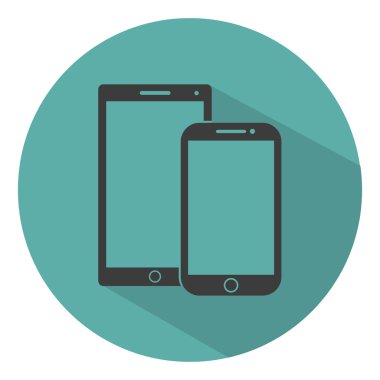 cep telefonu anahat simgeleri şablon bir yeşil arka plan düz stil, şık vektör çizim gölge ile