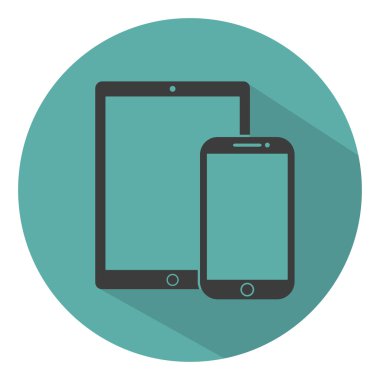 telefon, tablet elektronik cihaz anahat simgeleri şablon bir yeşil arka plan düz stil, şık vektör çizim gölge ile