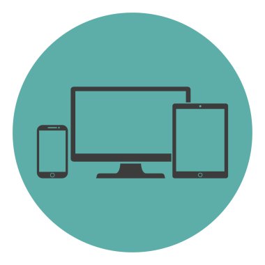 Aygıt simgelerini: üzerinde yeşil bir arka plan stili izole akıllı telefon, tablet ve masaüstü bilgisayar düz. Duyarlı web tasarım şık vektör çizim.