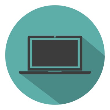 Dizüstü bilgisayar simgesini düz stil üzerinde yeşil bir arka plan web tasarımı için vektör çizim izole gölgeli