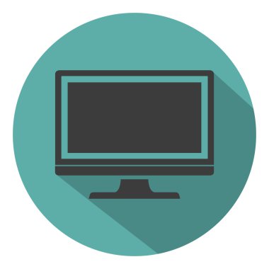 PC simge düz stil gölge, yeşil bir arka plan web tasarımı için vektör illüstrasyon izole ile izlemek