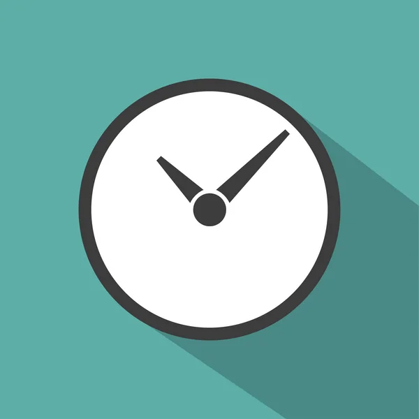 Klockikon med skugga, isolerad på en grön bakgrund, platt stil snygg vektor illustration för webbdesign — Stock vektor