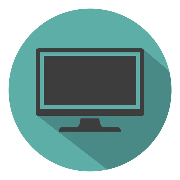 Monitorowanie komputera ikona płaski z cieniem, na białym tle na zielonym tle, ilustracji wektorowych dla web design — Wektor stockowy