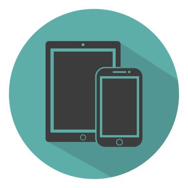 telefon, tablet elektronik cihaz anahat simgeleri şablonu ile gölge bir yeşil arka plan düz stil, şık vektör çizim web tasarımı için