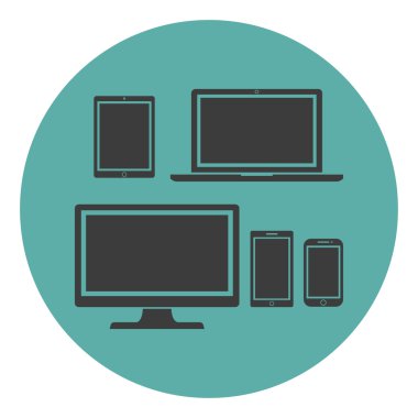 Aygıt simgelerini: akıllı telefon, tablet, dizüstü bilgisayar ve masaüstü bilgisayar izole. Duyarlı web tasarım şık vektör çizim.