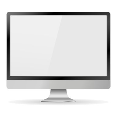 Monitör Pc gri bir arka plan, vektör illüstrasyon üzerinde gölge ile gerçekçi