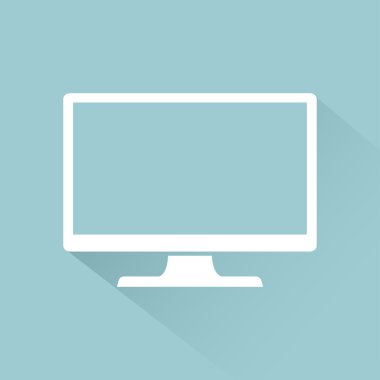 Işık arka planda izole gölge ile Monitör Pc simgesi düz tarzı, web tasarımı için vektör illüstrasyon
