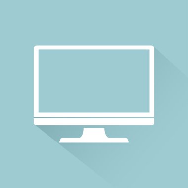 Işık arka planda izole gölge ile Monitör Pc simgesi düz tarzı, web tasarımı için vektör illüstrasyon