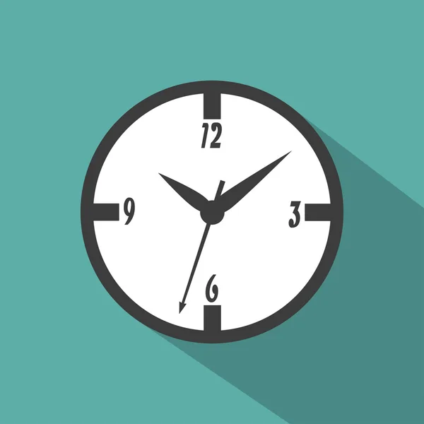Zegar ikona z cienia, izolowane na zielonym tle, płaski styl stylowy wektor ilustracji do projektowania stron internetowych — Wektor stockowy