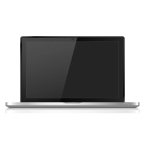 Laptop realistis dengan bayangan, terisolasi pada latar belakang putih, gaya gambar vektor - Stok Vektor