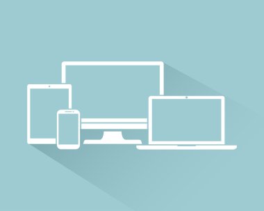 Ekran seti, dizüstü bilgisayar, tablet ve cep telefonları elektronik cihaz simgeleri, hafif arka plan şık vektör illüstrasyon Eps10 izole anahat