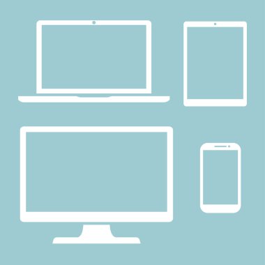 Ekran seti, dizüstü bilgisayar, tablet ve cep telefonları elektronik cihaz simgeleri, hafif arka plan şık vektör illüstrasyon Eps10 izole anahat