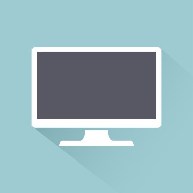 Işık arka planda izole gölge ile Monitör Pc simgesi düz tarzı, web tasarımı için vektör illüstrasyon