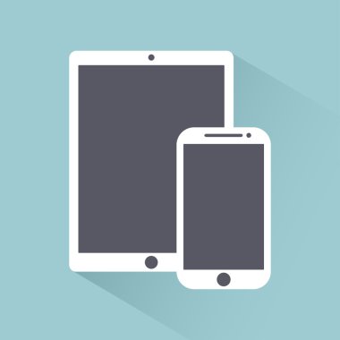 telefon, tablet elektronik cihaz simgeleri düz stil şablonu ile gölge ışık arka plan üzerinde izole, şık vektör illüstrasyon eps10