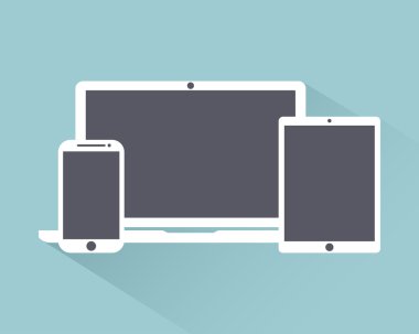 dizüstü bilgisayar, telefon, tablet elektronik cihaz simgeleri düz stil şablon ulalı bir arka plan üzerinde izole gölge , şık vektör illüstrasyon eps10