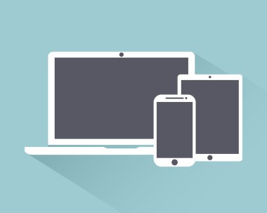 dizüstü bilgisayar, telefon, tablet elektronik cihaz simgeleri düz stil şablon ulalı bir arka plan üzerinde izole gölge , şık vektör illüstrasyon eps10