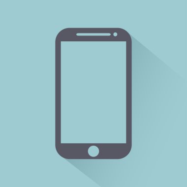 Gölge ile Cep telefonu düz stil simgesi, ışık arka plan izole gadget, web tasarımı için vektör illüstrasyon