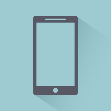 Gölge ile Cep telefonu düz stil simgesi, ışık arka plan izole gadget, web tasarımı için vektör illüstrasyon