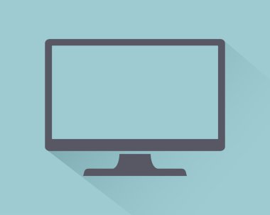 Işık arka planda izole gölge ile Monitör Pc simgesi düz tarzı, web tasarımı için vektör illüstrasyon