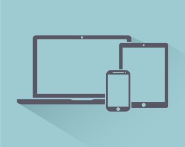 dizüstü bilgisayar, telefon, tablet elektronik cihaz simgeleri düz stil şablon ulalı bir arka plan üzerinde izole gölge , şık vektör illüstrasyon eps10