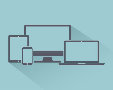 Ekran seti, dizüstü bilgisayar, tablet ve cep telefonları elektronik cihaz simgeleri, hafif arka plan şık vektör illüstrasyon Eps10 izole anahat