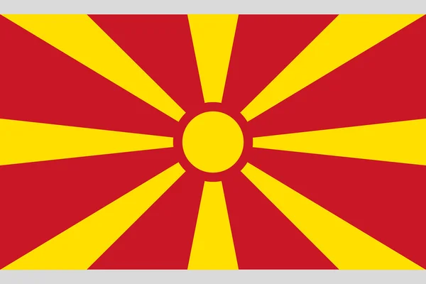 マケドニア国旗公式プロポーション正しい、太陽の光線スタイリッシュなベクトルイラストEps10 — ストックベクタ