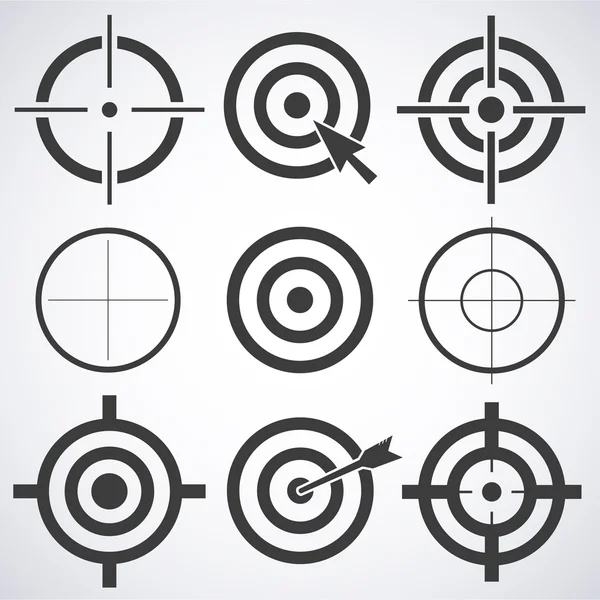 Set van doel pictogrammen Sight Sniper symbool geïsoleerd op een grijze achtergrond, Crosshair en AIM vector illustratie stijlvolle voor web design — Stockvector