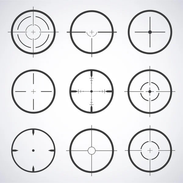 Set van doel pictogrammen Sight Sniper symbool geïsoleerd op een grijze achtergrond, Crosshair en AIM vector illustratie stijlvolle voor web design — Stockvector