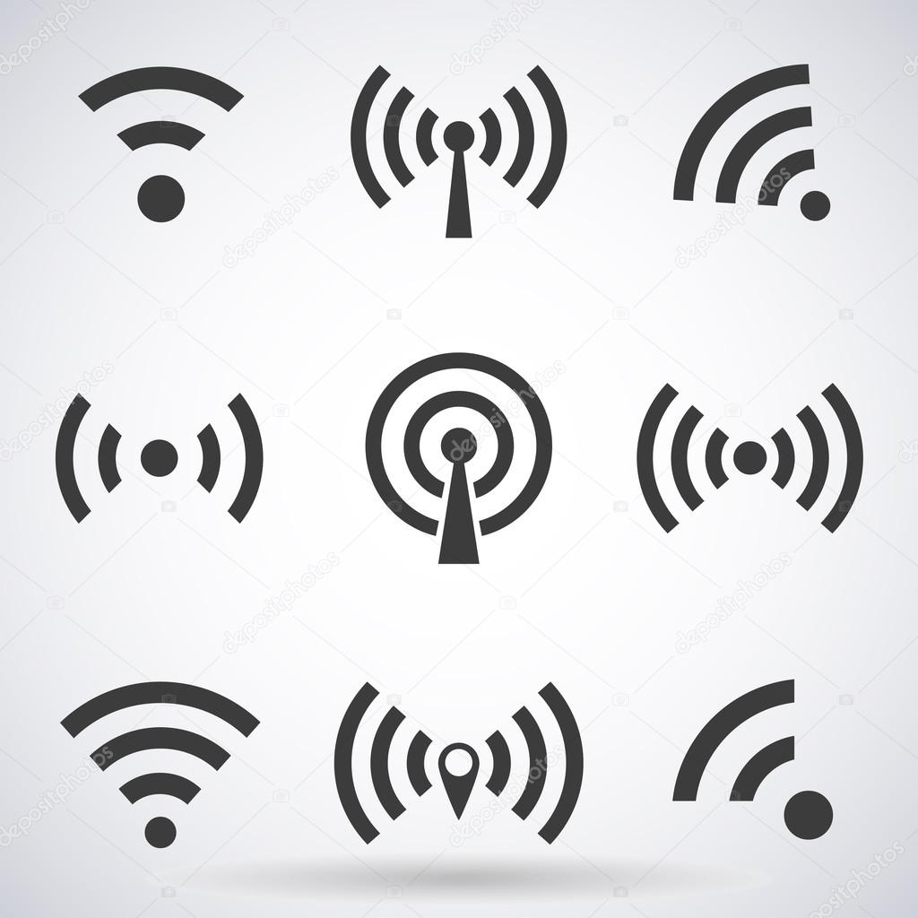Set of WI-FI icons and wireless connection airwaves isolated on a white background, vector illustration for web design