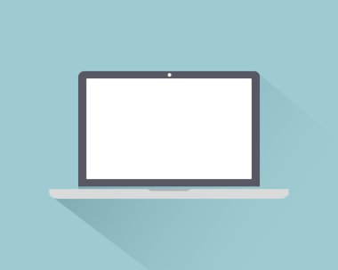 Işık arka planda izole gölge ile Laptop simgesi düz stil, web tasarımı için vektör illüstrasyon