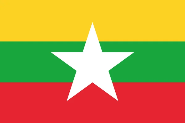 Myanmar flagga officiella rätt proportioner, Star vektor illustration — Stock vektor