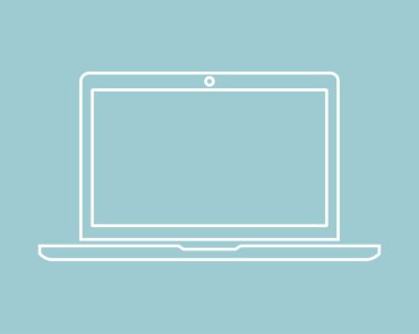 Dizüstü simge düz stil siluet anahat yeşil bir arka plan, vektör illüstrasyon izole