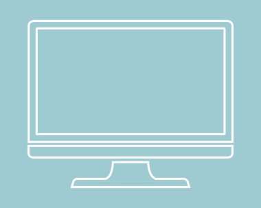Monitör Pc simgesi düz tarzsiluet anahat yeşil arka plan vektör illüstrasyon izole